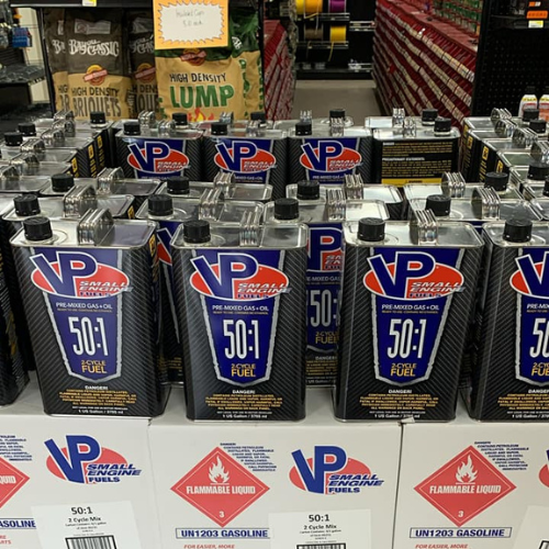 Fuel and VP supplies on display inside of Blakeney Hardware.