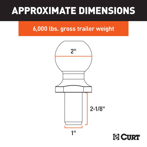 Curt 2 Trailer Ball (1 x 2-1/8 Shank, 6,000 lbs., Chrome, Packaged)Print